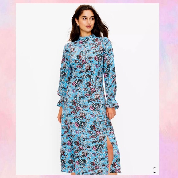LOFT Dresses & Skirts - LOFT Bouquet Mock Neck Midi Dress